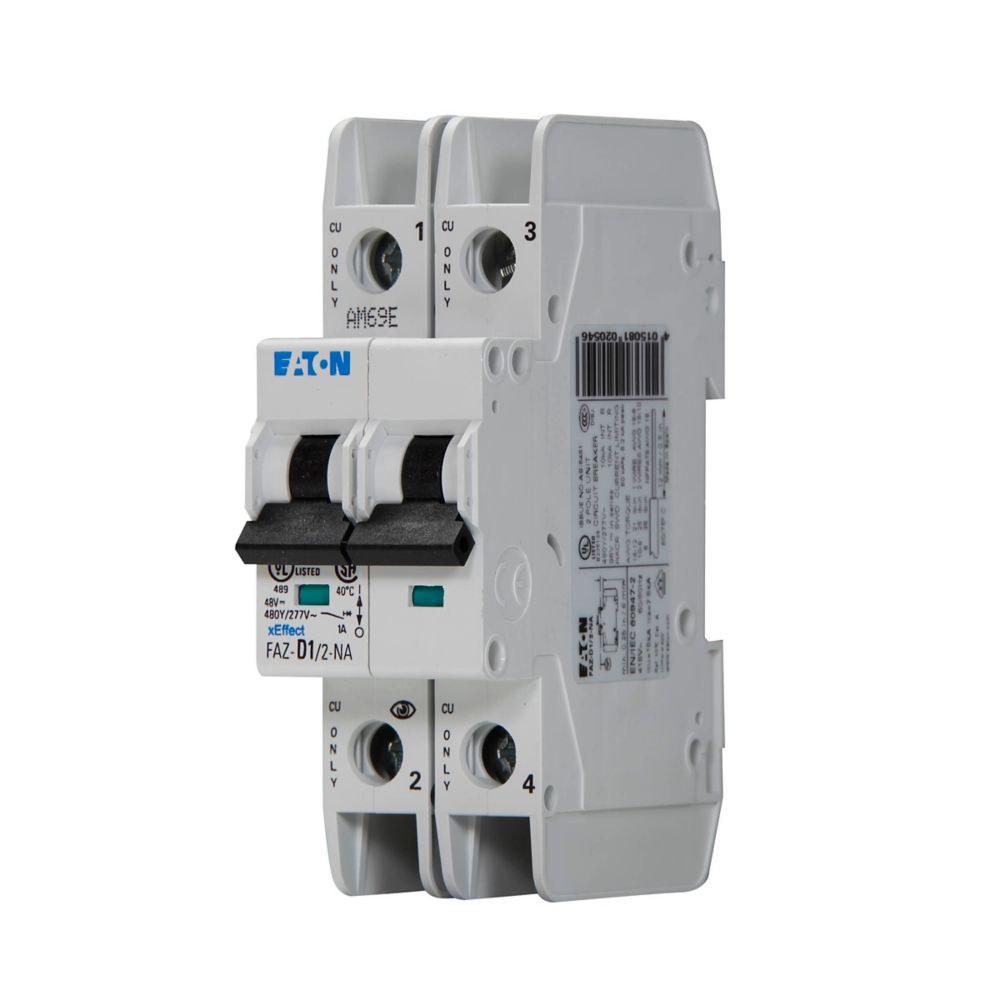 Eaton FAZ-D1/2-NA Circuit Breaker | 11V 1A 2P 10kA@277/480V Feed-Thru FAZ Series