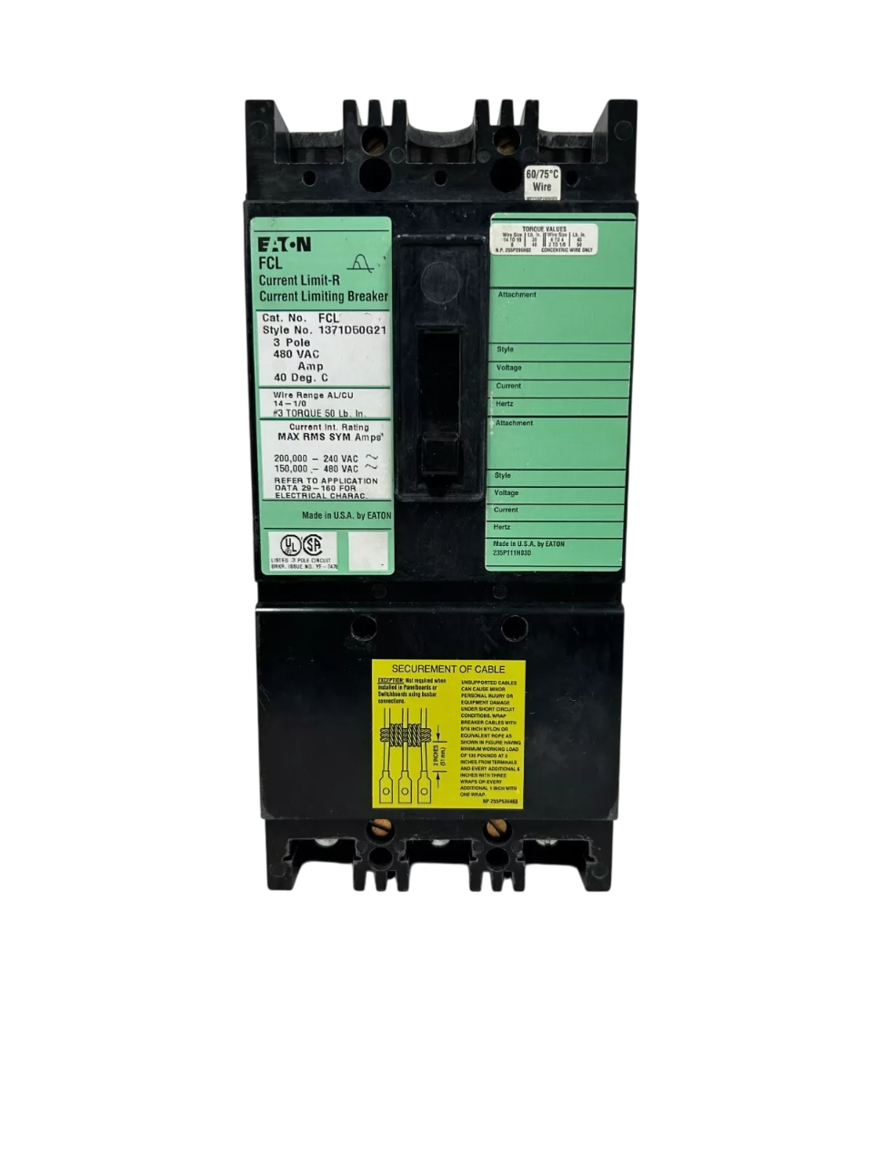 Cutler Hammer FCL3090 Circuit Breaker | 480V 90A 3P 150kA@480V Bolt-On Current Limit-R