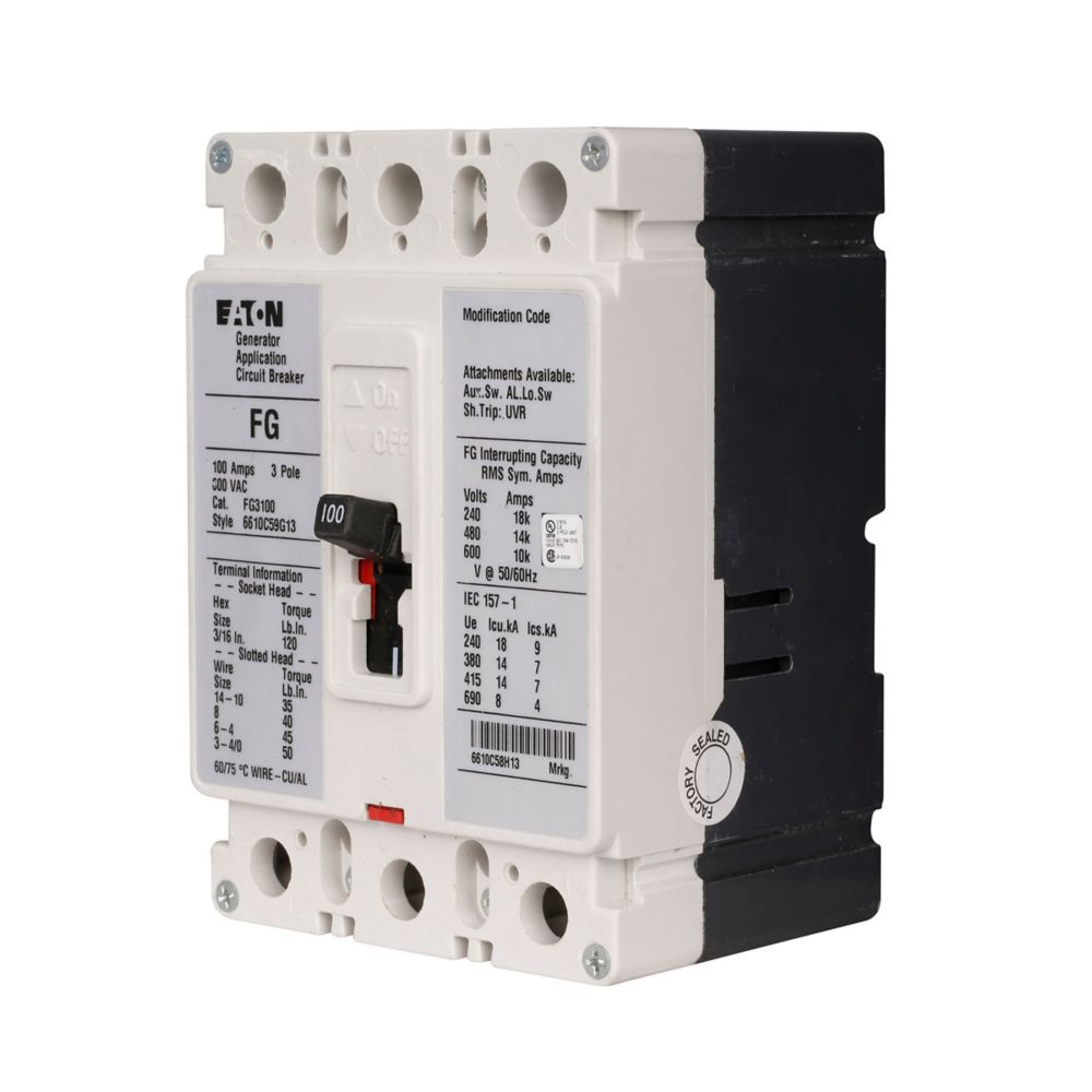 Westinghouse FG3100A12S03 Molded Case Circuit Breaker | 600V 100A 3P 14kA@480V Feed-Thru Series C