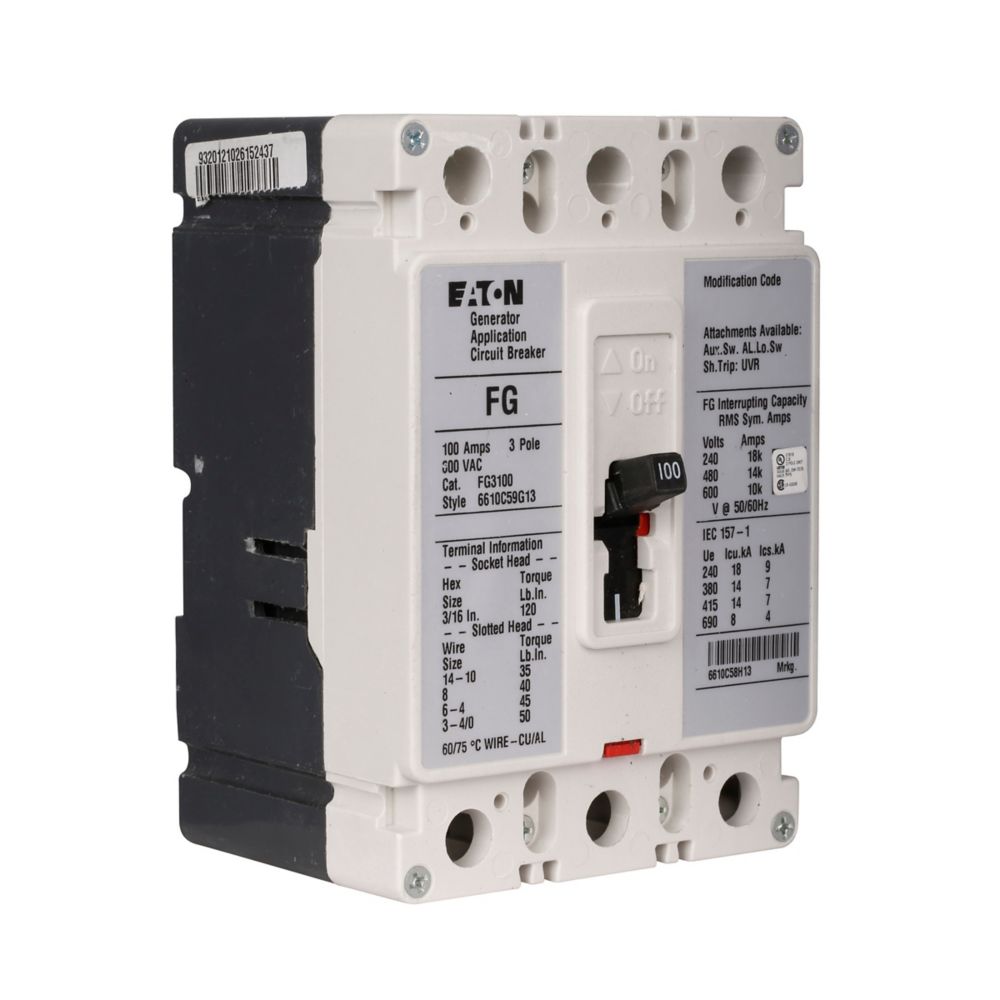 Westinghouse FG3100A12S03 Molded Case Circuit Breaker | 600V 100A 3P 14kA@480V Feed-Thru Series C