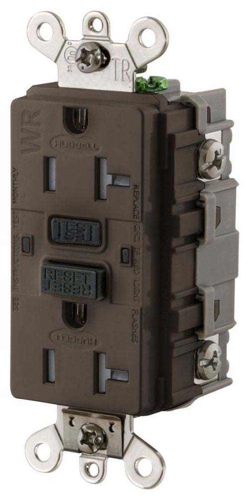 HUBBELL GF5362SG Ground Fault Receptacle | 20A 125V Industrial Grade Tamper-Resistant Weather-Resistant Brown