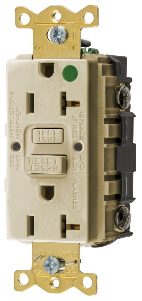 Hubbell GFRST83I Hospital Grade GFCI Receptacle 20A 125V 2-Pole 3-Wire with Nightlight
