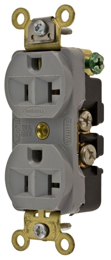 Hubbell HBL5352GY Industrial Duplex Receptacle | 15A 125V 2P3W HBL