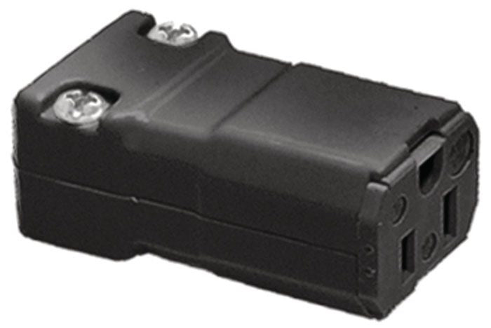 Hubbell HBL5969VBLK Female Connector | 15A 125V 2-Pole 3-Wire Grounding Valise