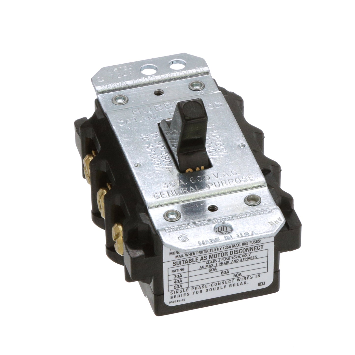 Hubbell HBL7810D Disconnect Switch | 600V 28A 3P 42kA@600V FAP