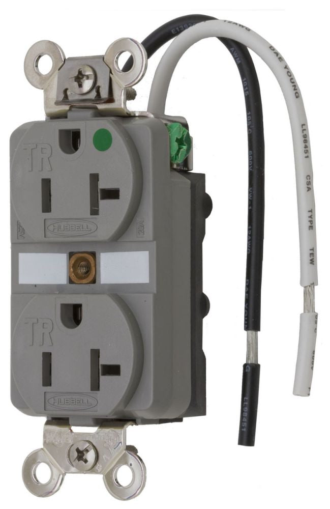 Hubbell HBL8300SGGYA Hospital-Grade Duplex Receptacle 20A 125V 5-20R Tamper-Resistant