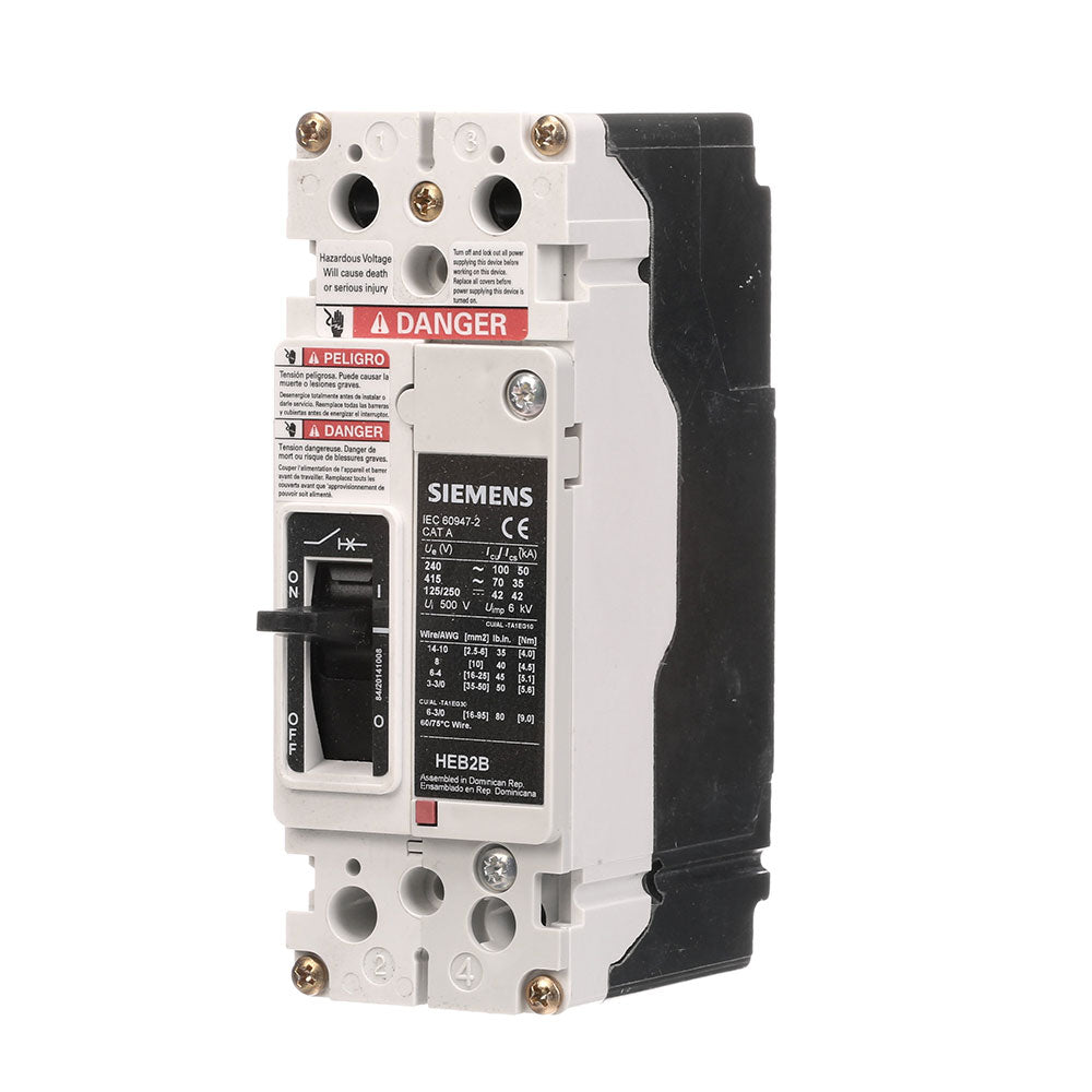 Siemens HEB2B070B Circuit Breaker | 600V 70A 2P 65kA@480V Bolt-On HEB Series