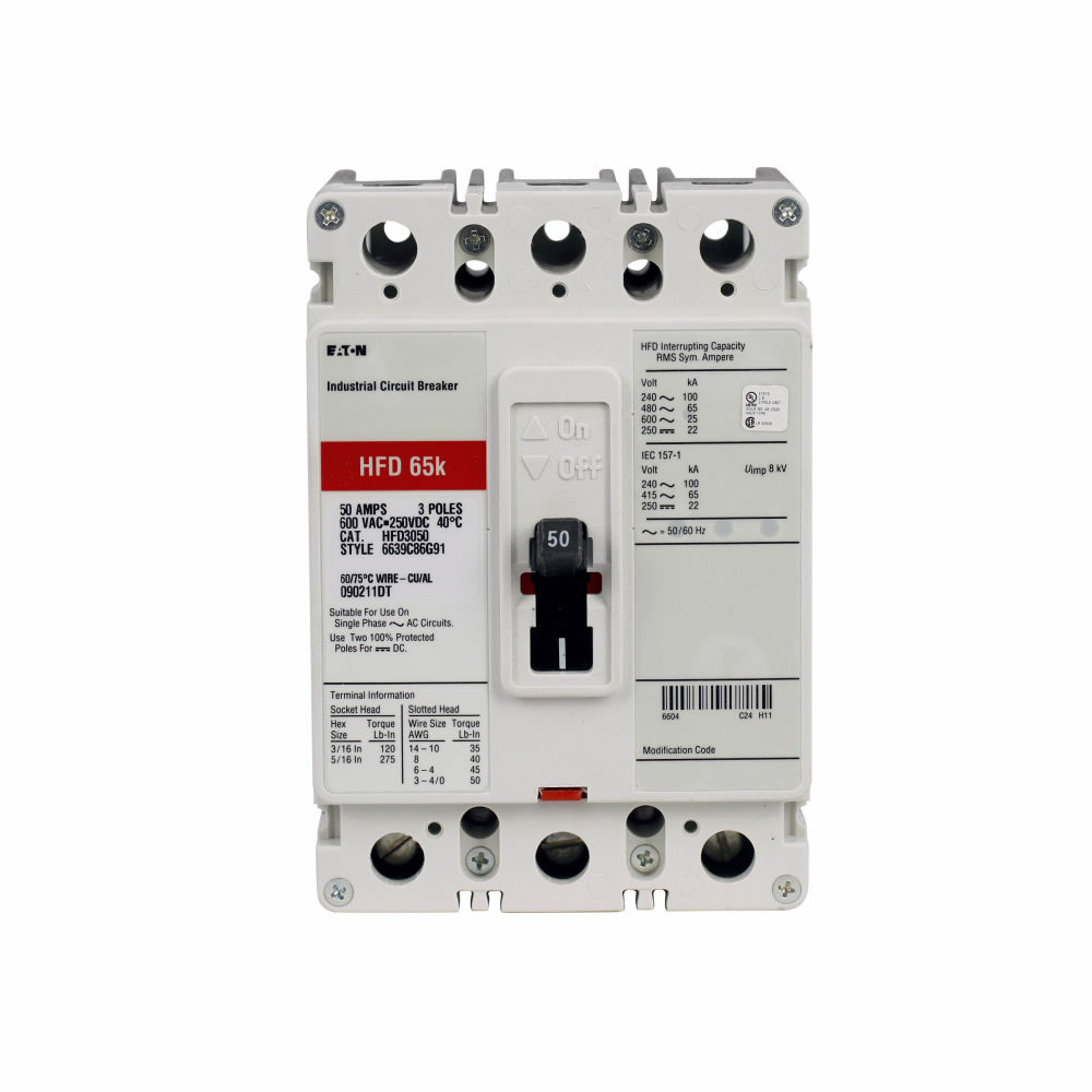 Cutler Hammer HFD3125V Circuit Breaker | 600V 125A 3P 65kA@480V Bolt-On