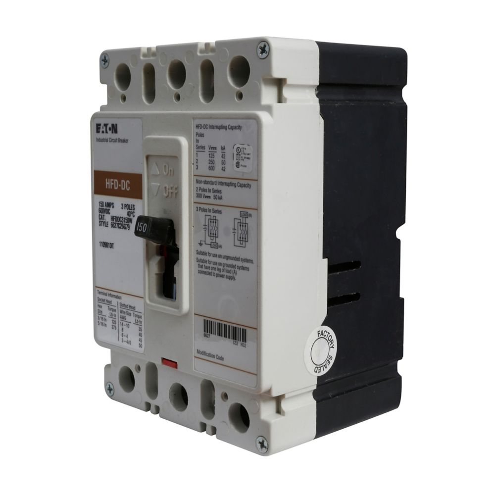 Eaton HFDDC3200W Circuit Breaker | 600V 200A 3P 42kA@600V Bolt-On Series C