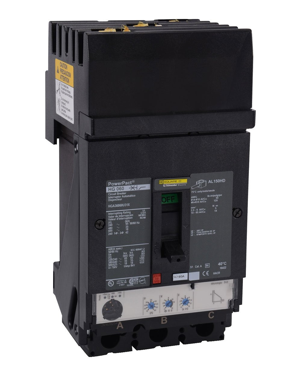 Square D HRA36060U31X Circuit Breaker | 600V 60A 3P 200kA@480V I-Line Plug-In Powerpact HRA