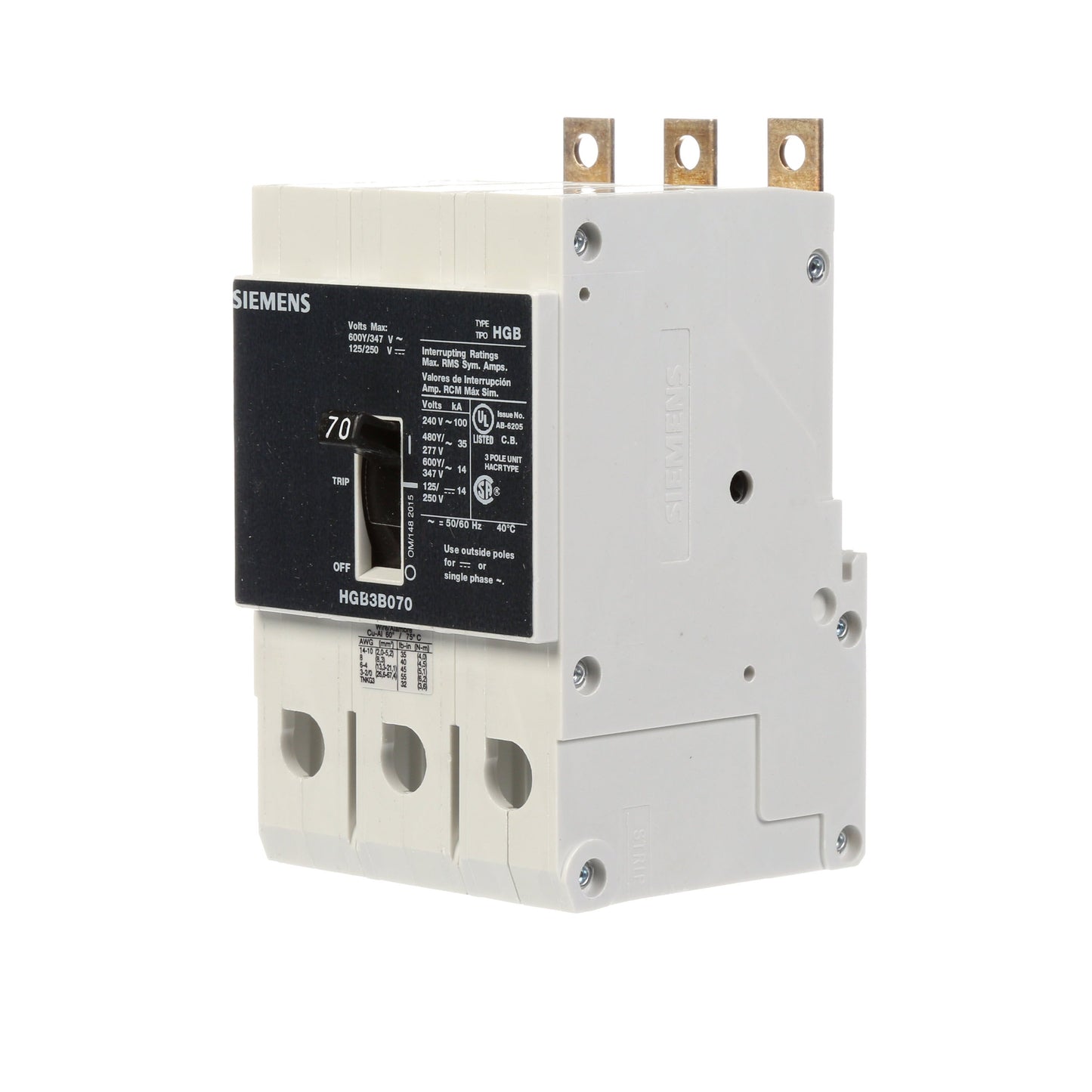 Siemens HGB3B070B Circuit Breaker | VL Series HGB 600V 70A