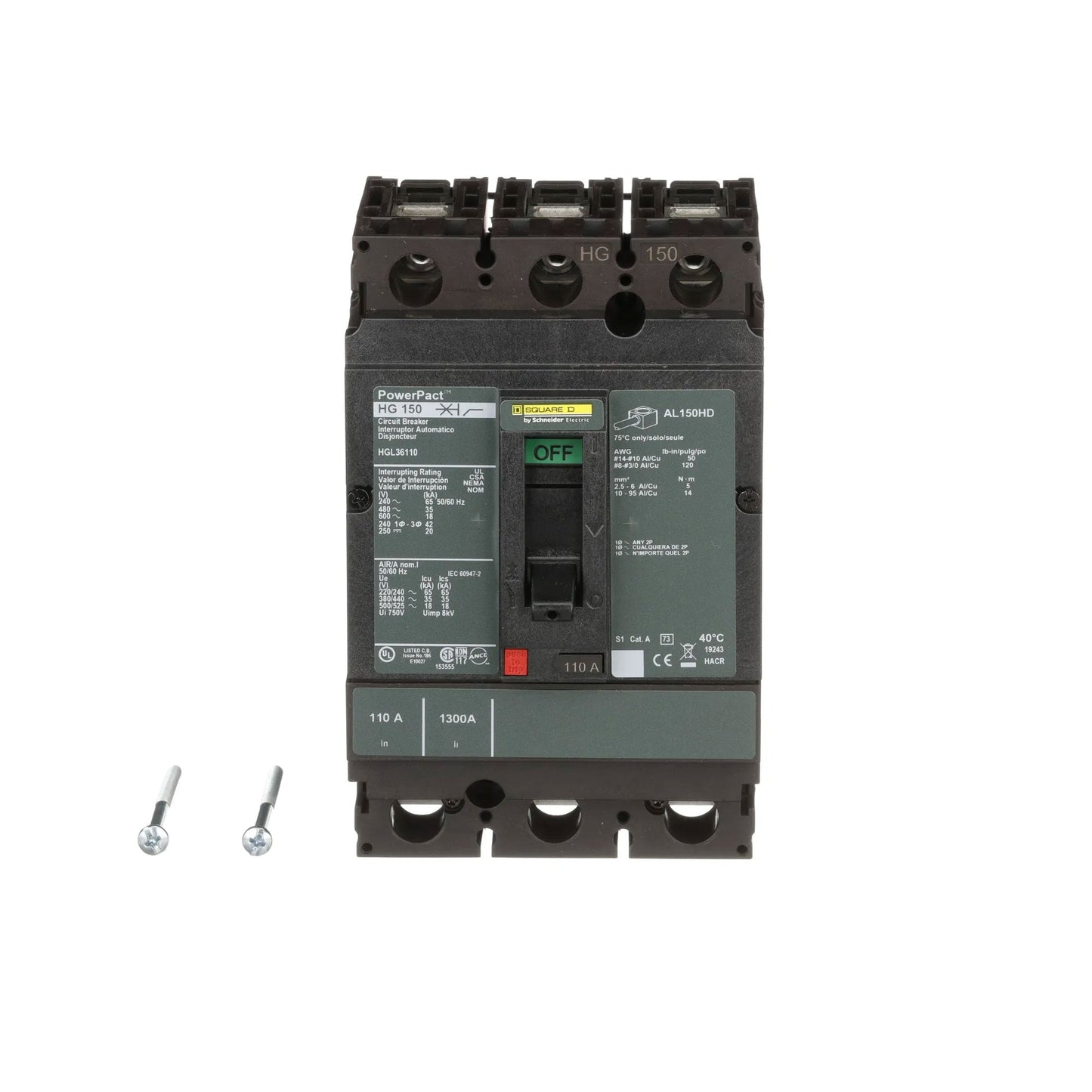 Square D HGL36110 Circuit Breaker | 600V 110A 3P 35kA@480V Feed-Thru Powerpact HGL