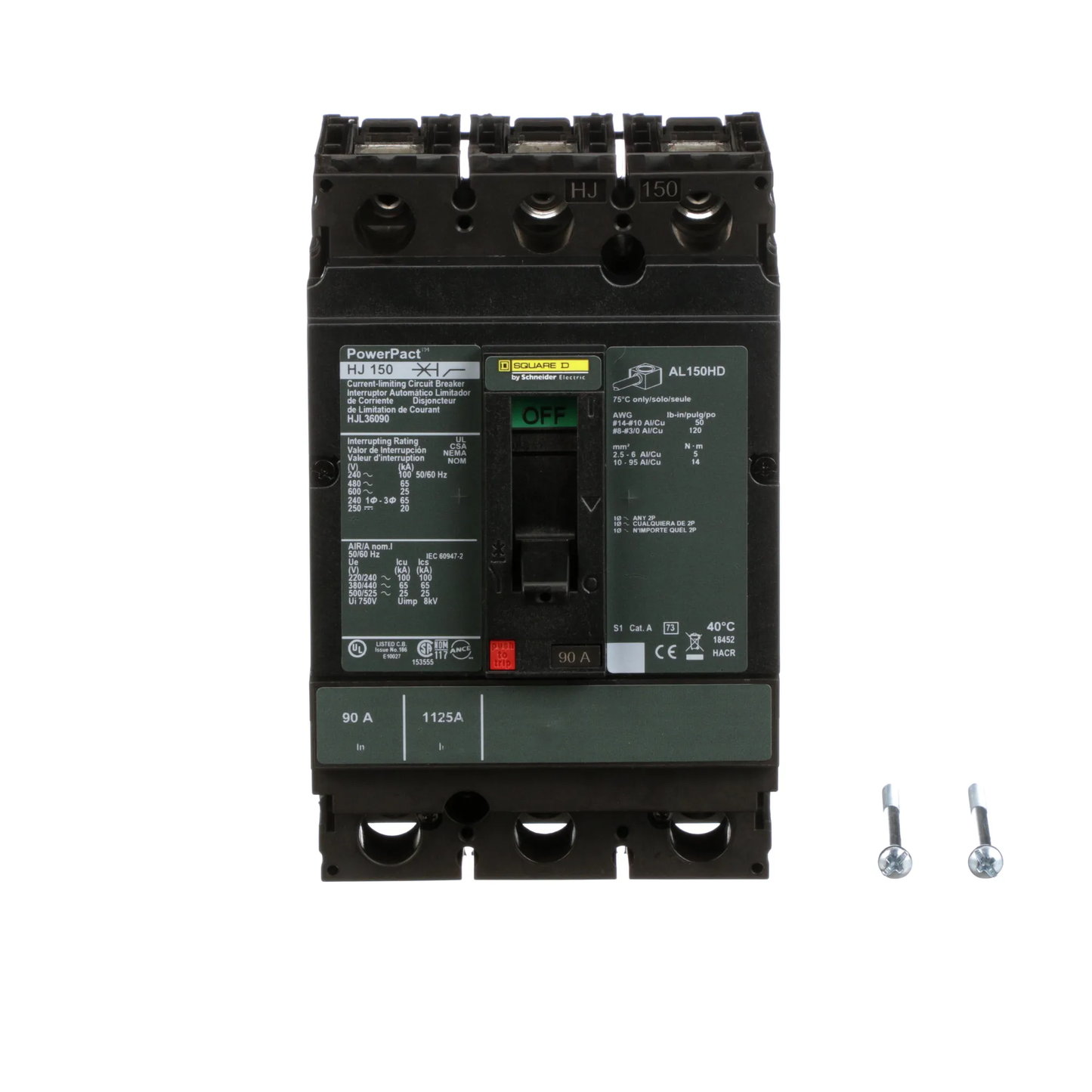 Square D HJL36090 Circuit Breaker | 600V 90A 3P 65kA@480V Feed-Thru Powerpact