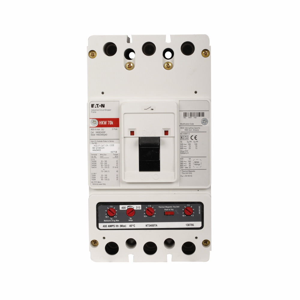 Eaton HKW3400F Circuit Breaker | 690V 400A 3P 70kA@415V Bolt-On