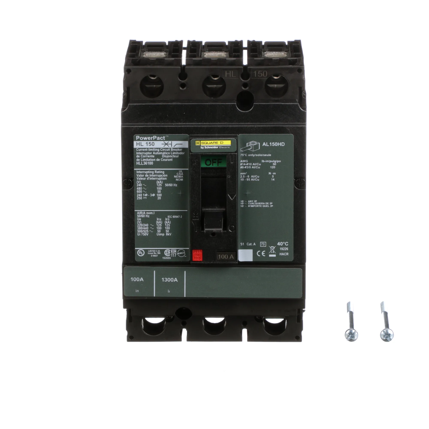 Square D HLL36100 Circuit Breaker | 600V 100A 3P 100kA@480V Feed-Thru Powerpact HLL