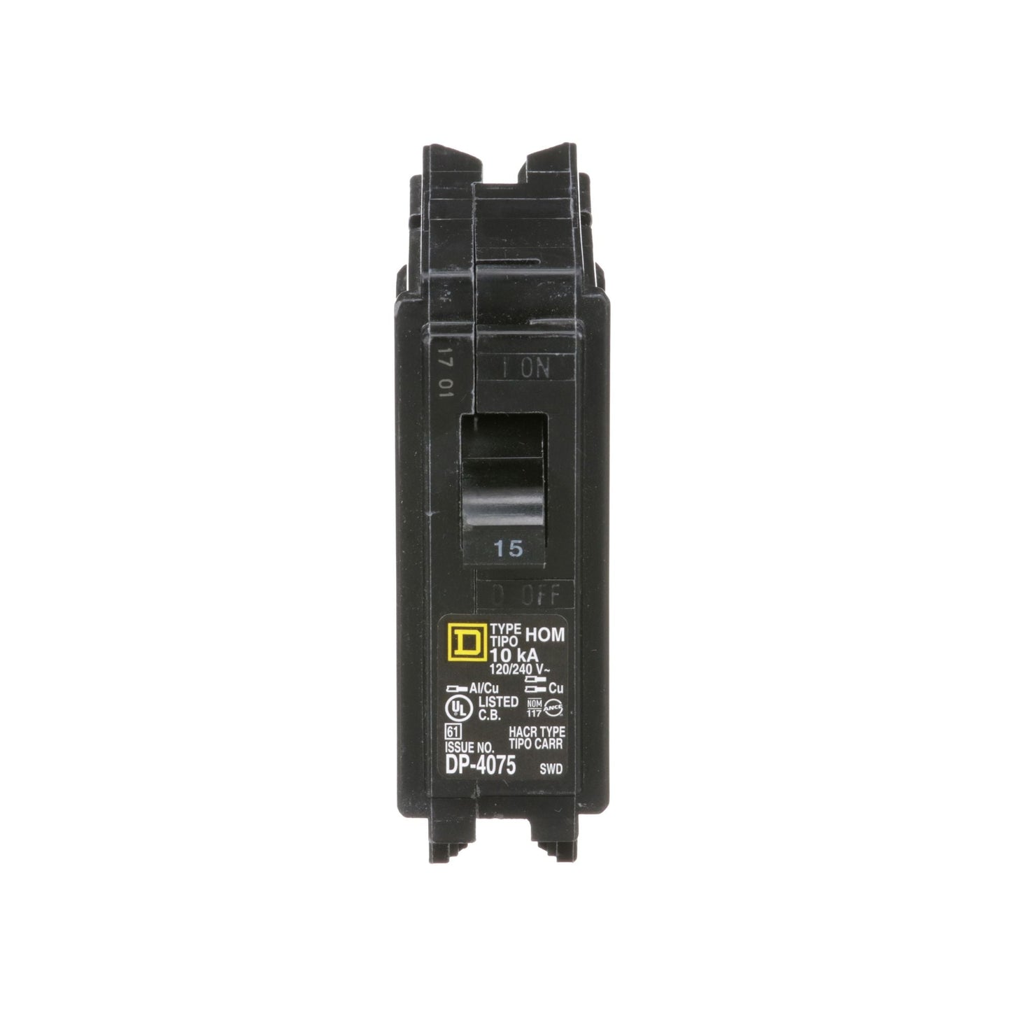 Square D HOM115CP Circuit Breaker | 240V 15A 1P 10kA@120V Plug-In HOMELINE