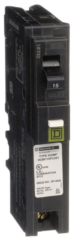 Square D HOM115PCAFI Circuit Breaker | 120V 15A 1P 10kA@120V Plug-In HOMELINE