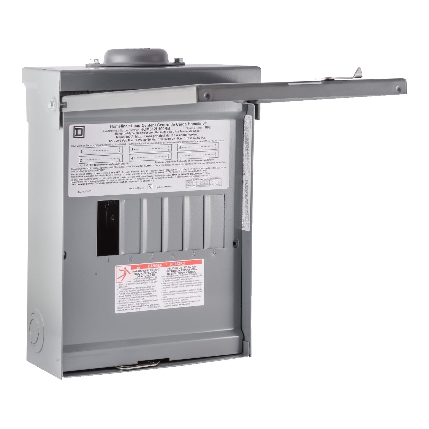 Square D HOM612L100RB Circuit Breaker Enclosure | 240V 100A 3P Bolt-On Thermal Magnetic HOM