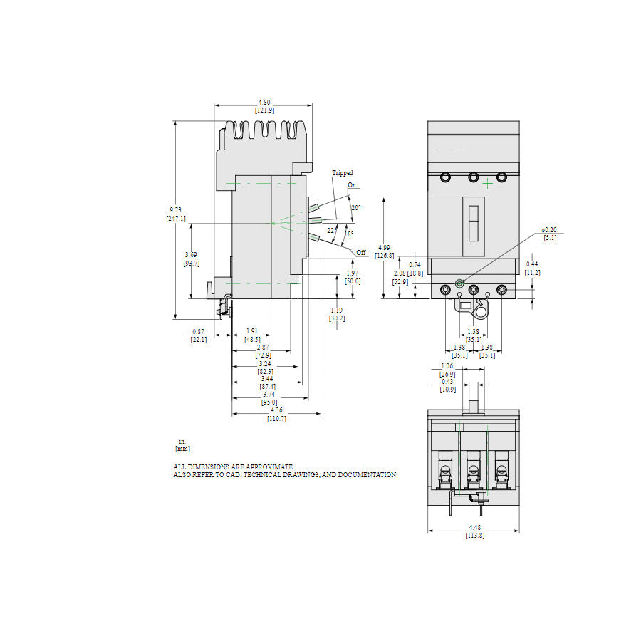 Square D HRA36100U31X Circuit Breaker | 600V 100A 3P 200kA@480V I-Line Plug-In Powerpact HRA