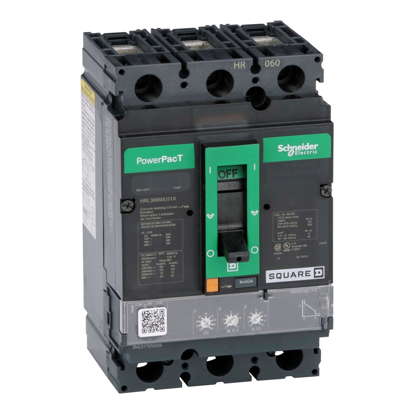 Square D HRL36060U31X Circuit Breaker | 600V 60A 3P 200kA@480V Feed-Thru