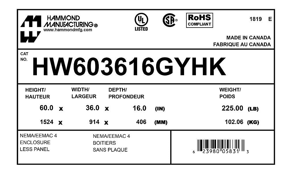 Hammond HW603616GYHK Circuit Breaker Enclosure