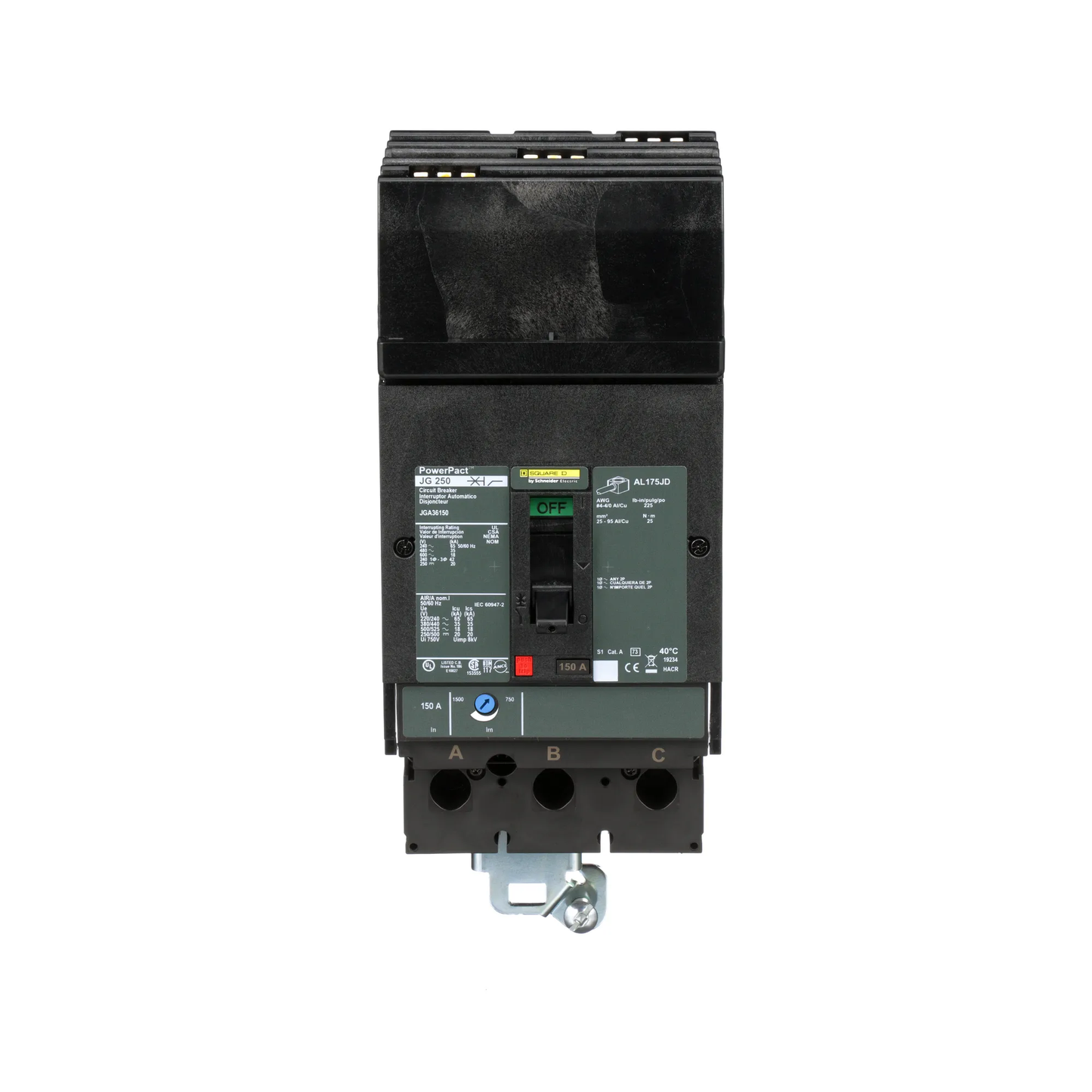 Square D JGA36150 Circuit Breaker | 600V 150A 3P 35kA@480V I-Line Style Plug-In Powerpact