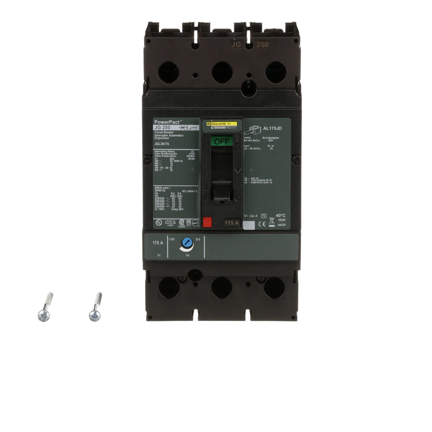 Square D JGL36175 Circuit Breaker | 600V 175A 3P 35kA@480V Feed-Thru Powerpact