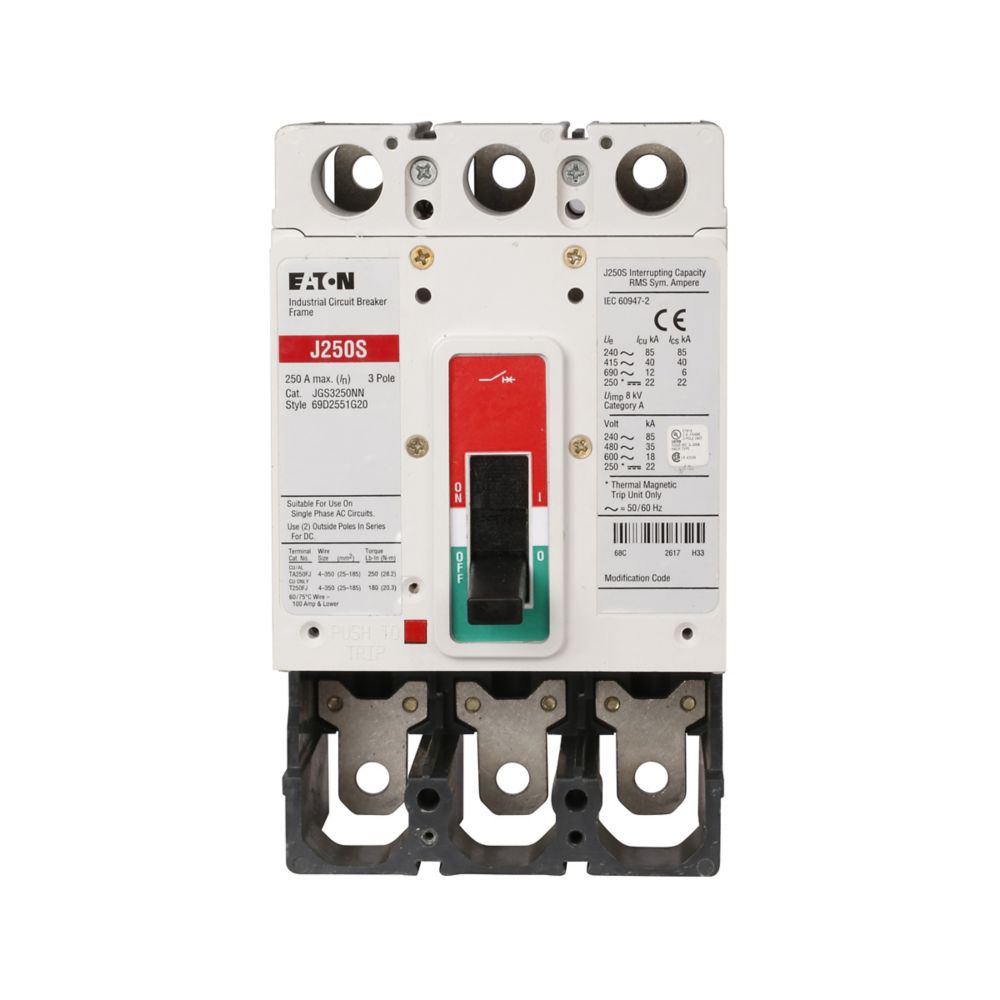 Cutler Hammer JGS3250AAG Circuit Breaker | 600V 250A 3P 35kA@480V Feed-Thru Series G