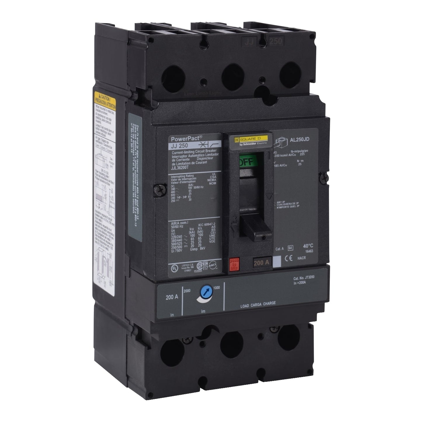 JJL36225YLRP - Schneider Electric Feed-Thru 600V 225A 3 pole circuit breaker 65kA@480V - Essential Electric Supply