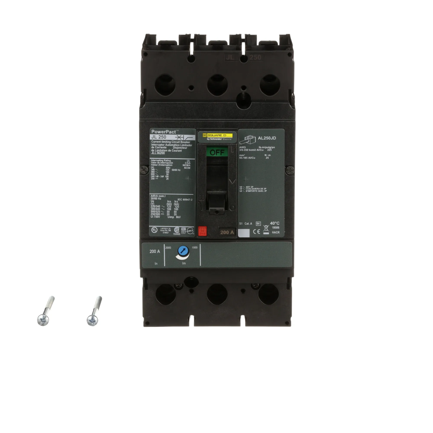 Square D JLL36200 Circuit Breaker | 600V 200A 3P 100kA@480V Feed-Thru Powerpact JLL