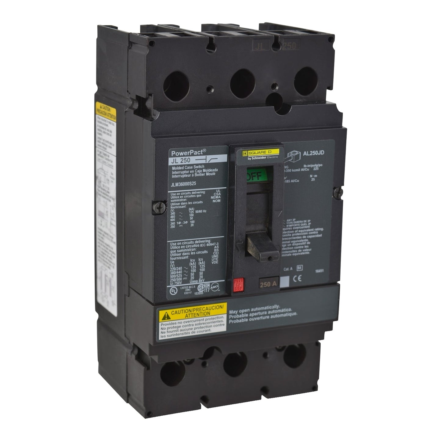 Schneider Electric JLM36000S25 Molded Case Circuit Breaker | 600V 250A 3P 100kA@480V Bolt-On Powerpact