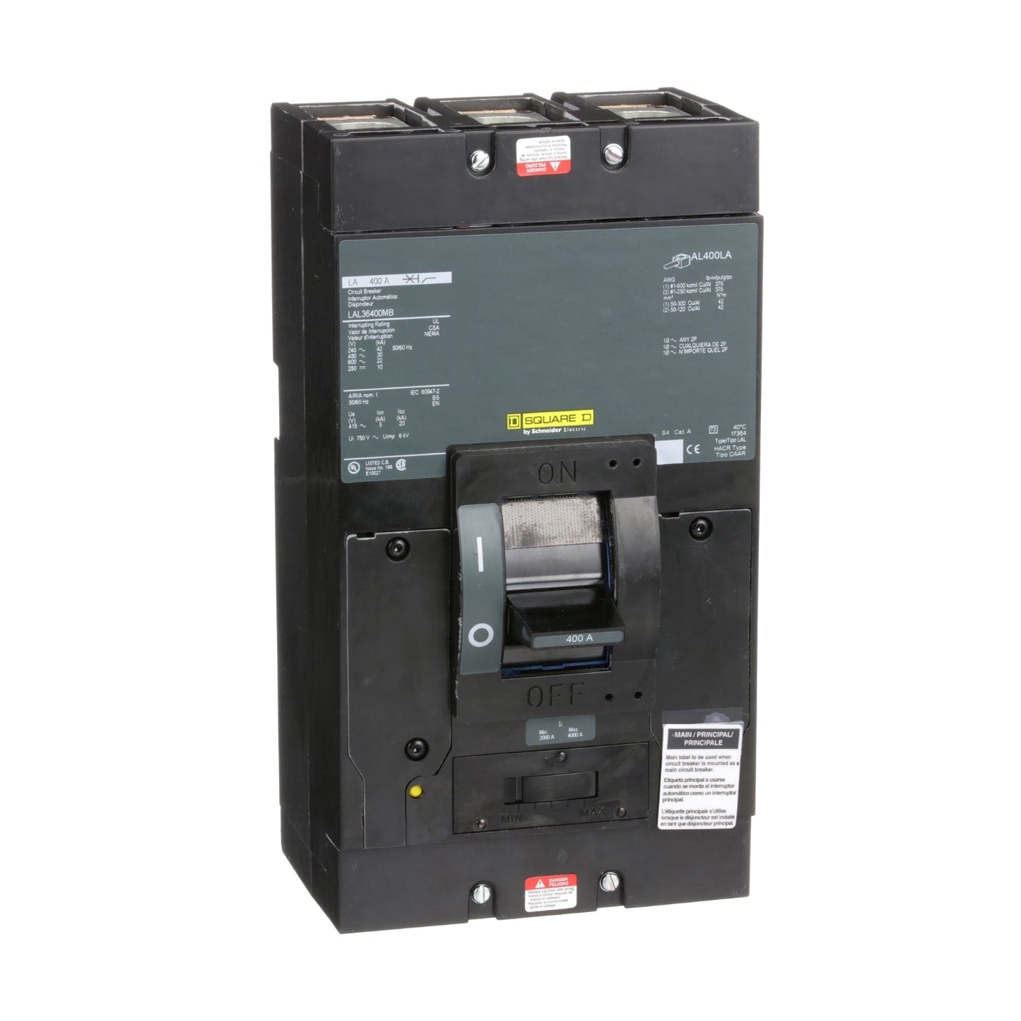 Square D LAL36400MB Circuit Breaker | 600V 400A 3P 30kA@480V Bolt-On LAL Series