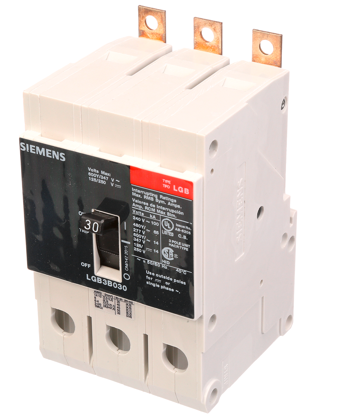 Siemens LGB3B030 Circuit Breaker | 600V 30A 3P 100kA@240V Bolt-On