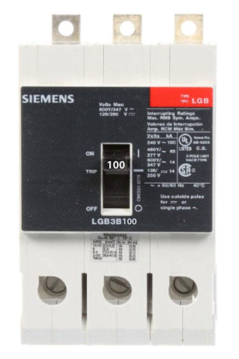 Siemens LGB3B100B Molded Case Circuit Breaker | 600V 100A 3P 100kA@240V Bolt-On VL Series
