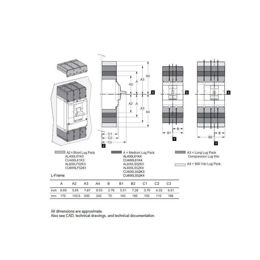 Square D LJL36600U33X Circuit Breaker | 600V 600A 3P 65kA@480V Feed-Thru Powerpact