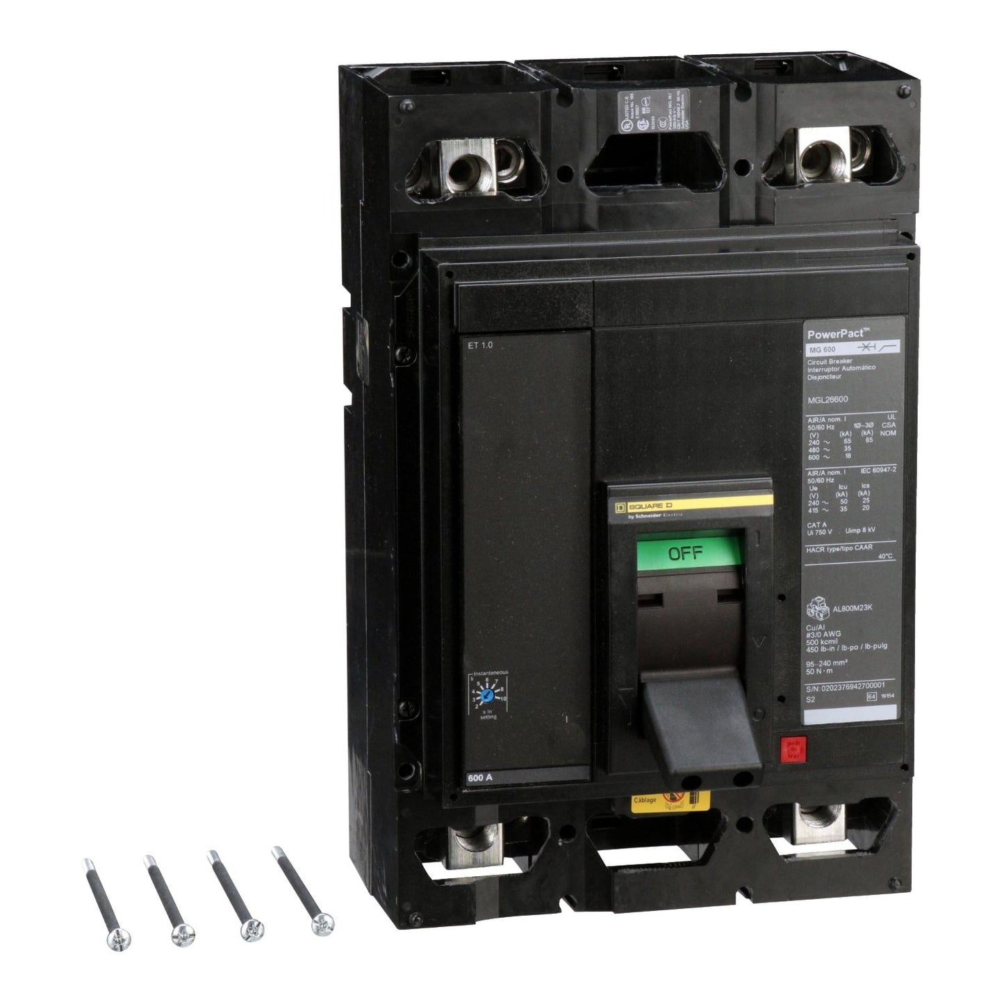 Schneider Electric MGL26600 Circuit Breaker | 600V 600A 2P 35kA@480V Feed-Thru Powerpact