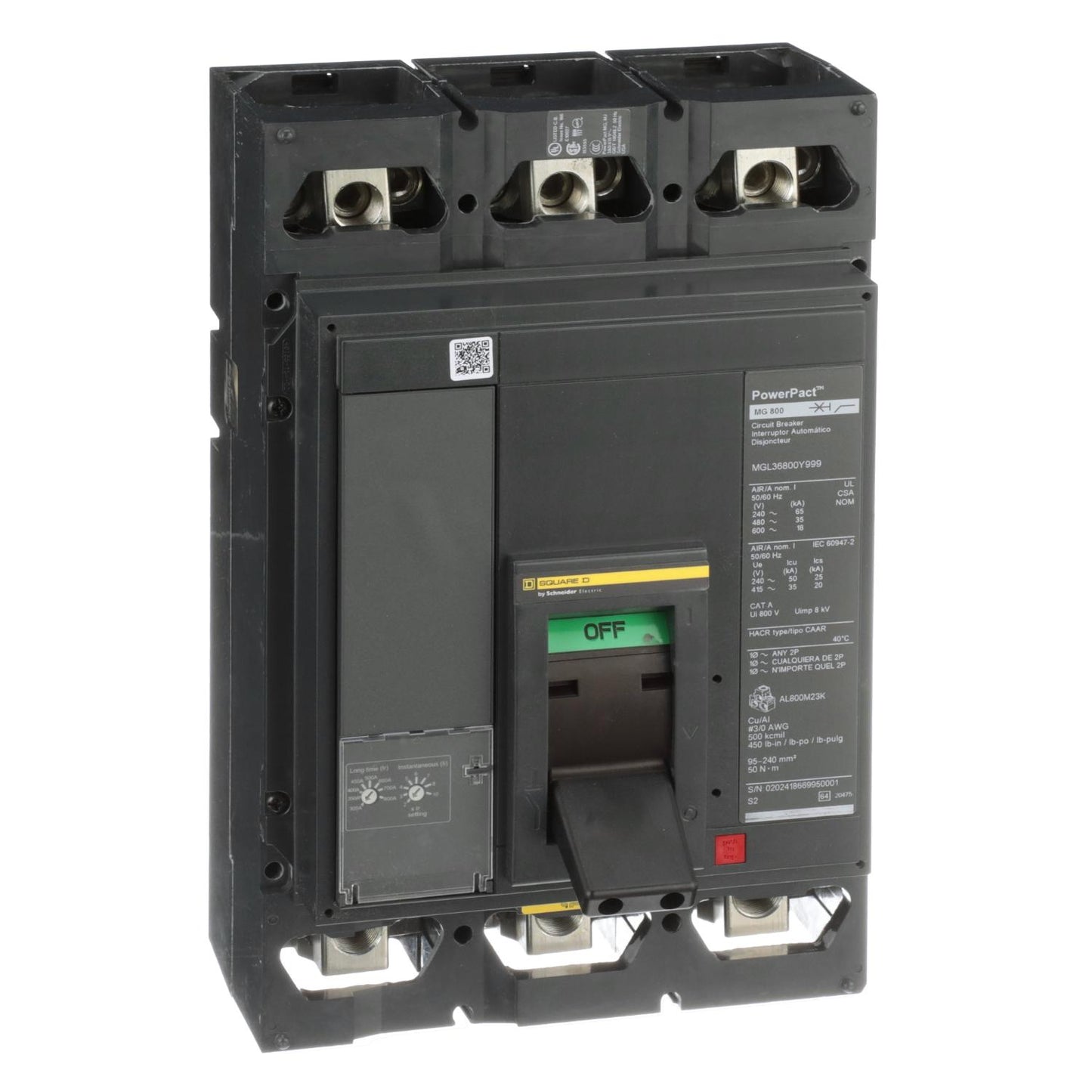 Schneider Electric MJL36800E10 Molded Case Circuit Breaker | 600V 800A 3P 65kA@480V Feed-Thru Powerpact