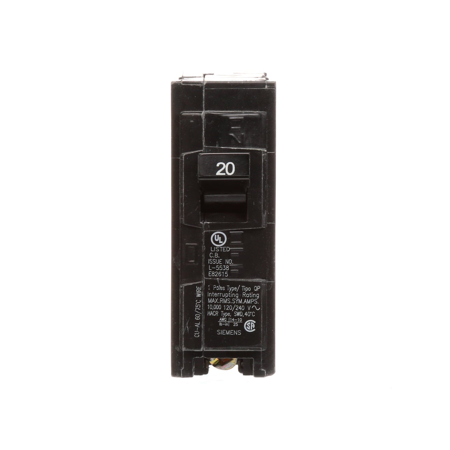 Siemens Q120 Circuit Breaker | 120V 20A 1P 10kA@120V Plug-In Q Series