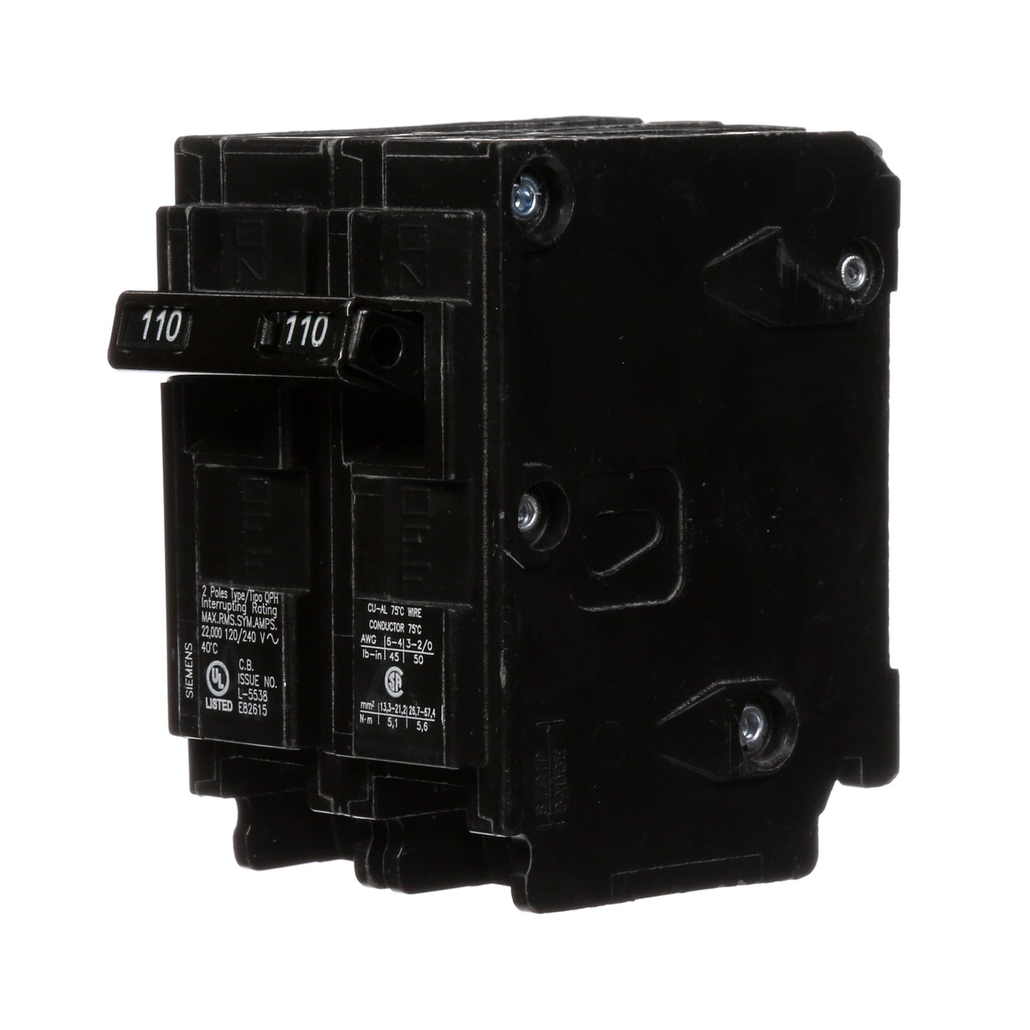 Siemens Q2110H Circuit Breaker | 240V 110A 2P 22kA@240V Plug-In Q Series
