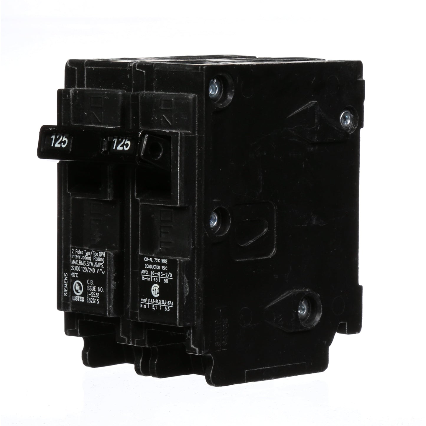 Siemens Q2125H Circuit Breaker | 240V 125A 2P 22kA@240V Plug-In Q Series