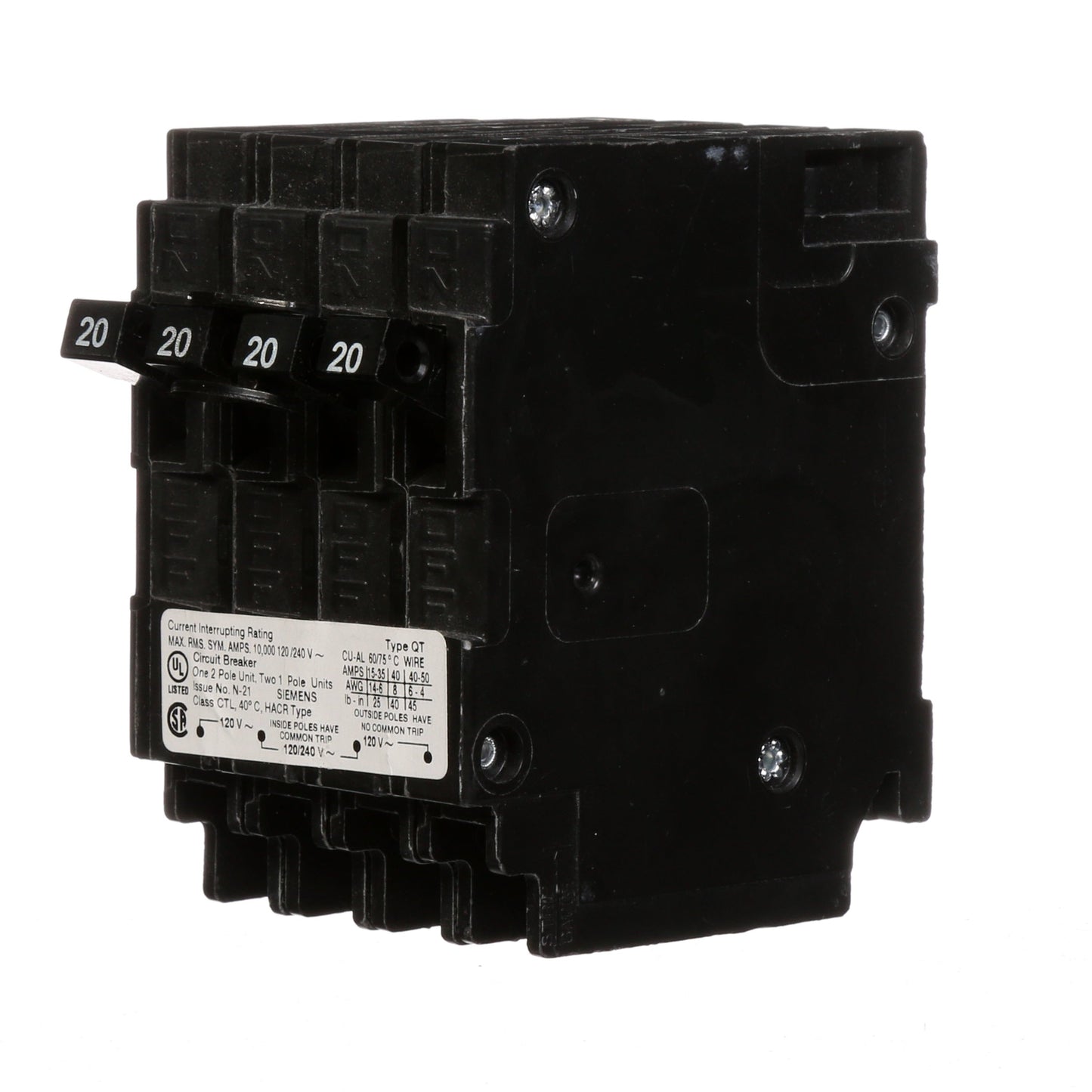 Siemens Q22020CT Circuit Breaker | 240V 20A 2P 10kA@240V Plug-In Q Series