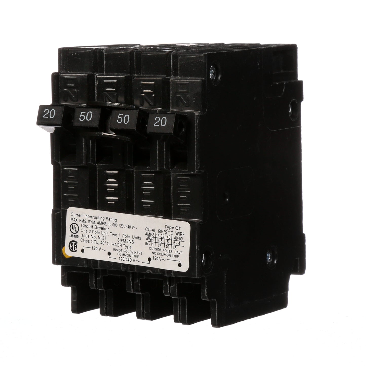 Siemens Q22050CT Circuit Breaker | 240V 50A 2P 10kA@240V Plug-In Q Series