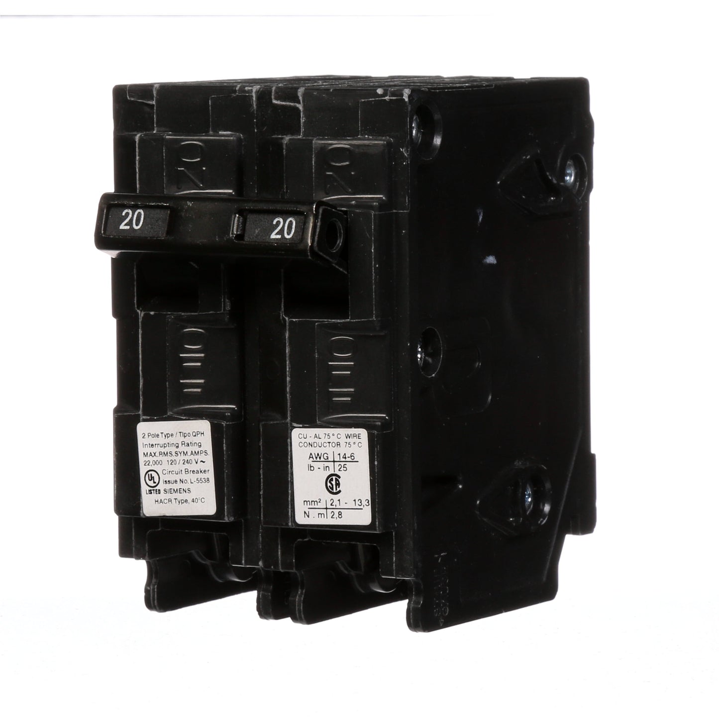 Siemens Q220H Circuit Breaker | 240V 20A 2P 22kA@240V Plug-In Q Series