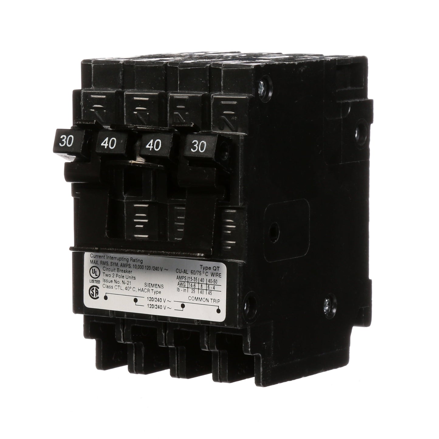 Siemens Q23040CT2 Circuit Breaker | 240V 30A 2P 10kA@240V Plug-In Q Series