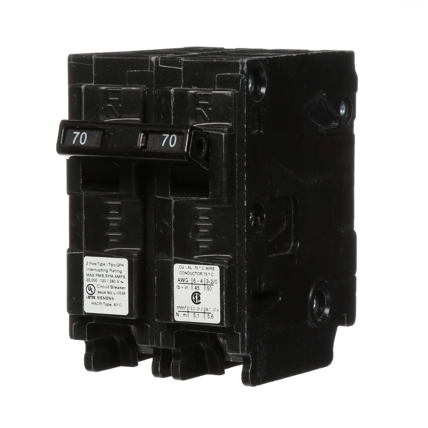 Siemens Q270H Circuit Breaker | 240V 70A 2P 22kA@240V Plug-In Q Series