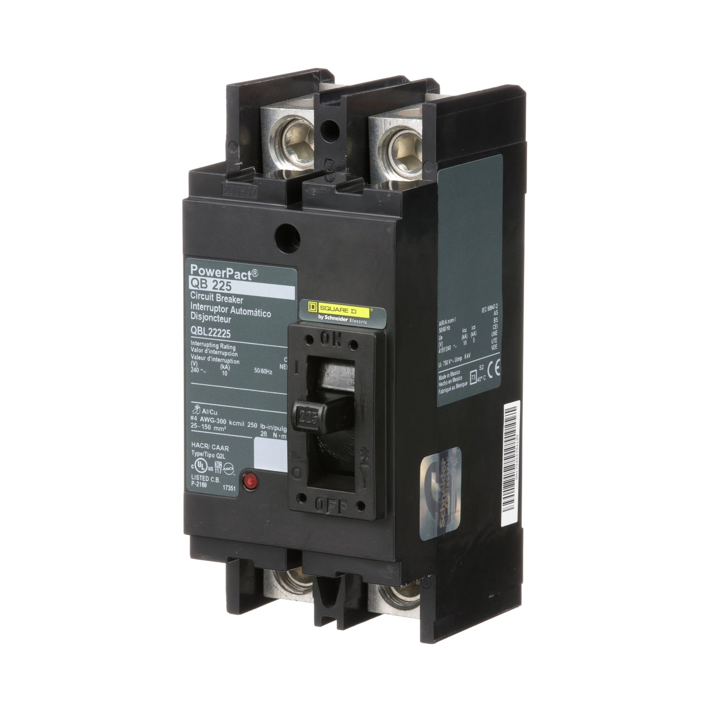 Square D QBL22225 Circuit Breaker | 240V 225A 2P 10kA@240V Bolt-On Powerpact