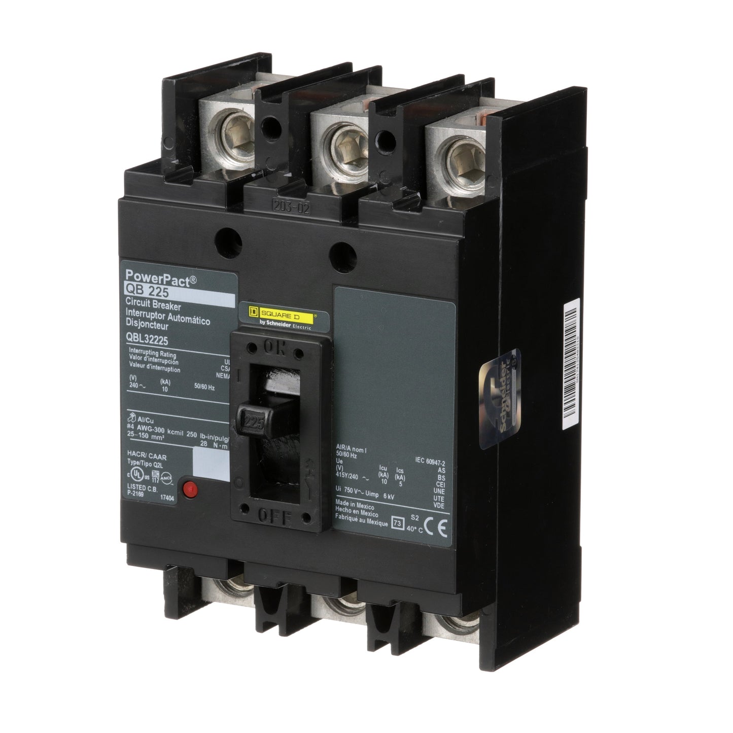 Square D QBL32225 Circuit Breaker | 240V 225A 3P 10kA@240V Bolt-On Powerpact