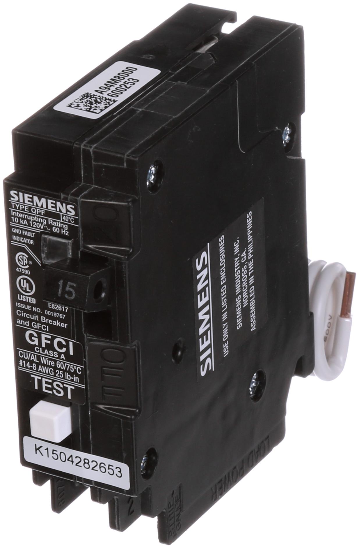 Siemens QF115P Circuit Breaker 120V 15A 1P 10kA@120V