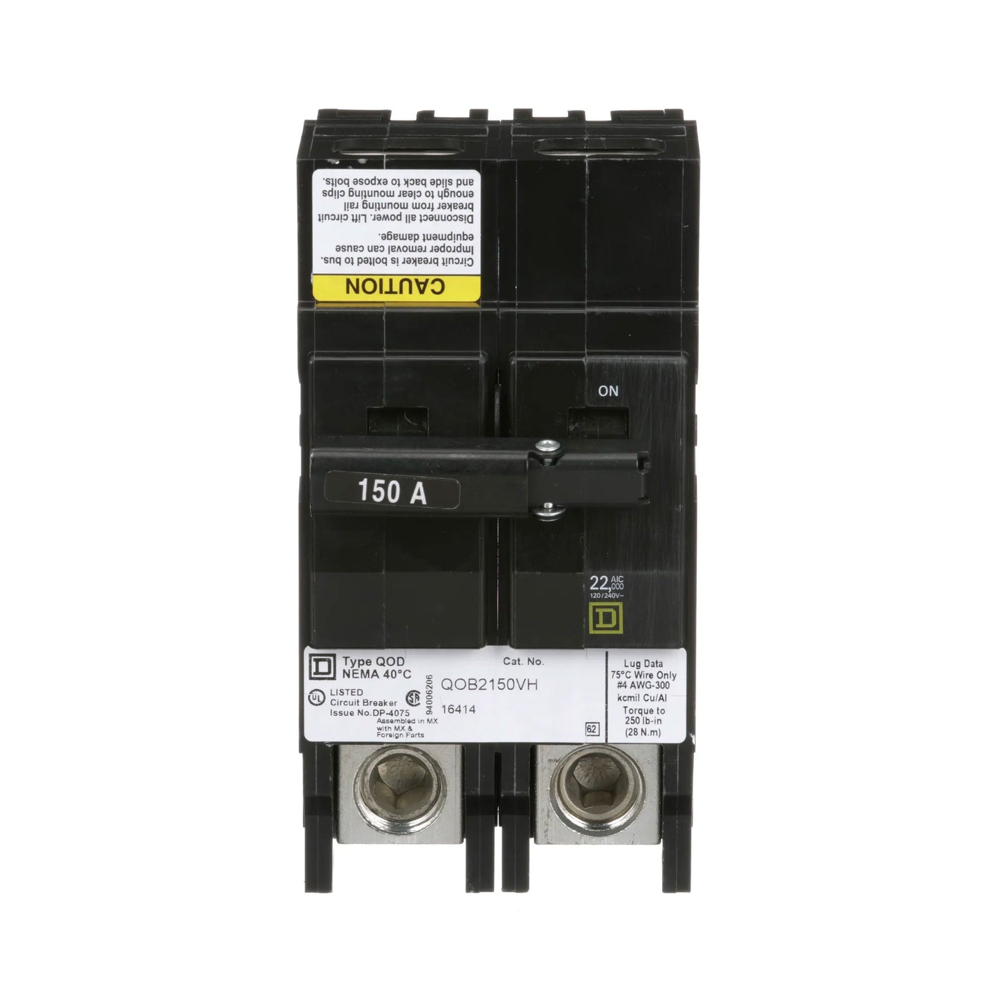 Square D QOB2150VH Circuit Breaker | 120/240V 150A 2P 22kA@240V Bolt-on QOB Series