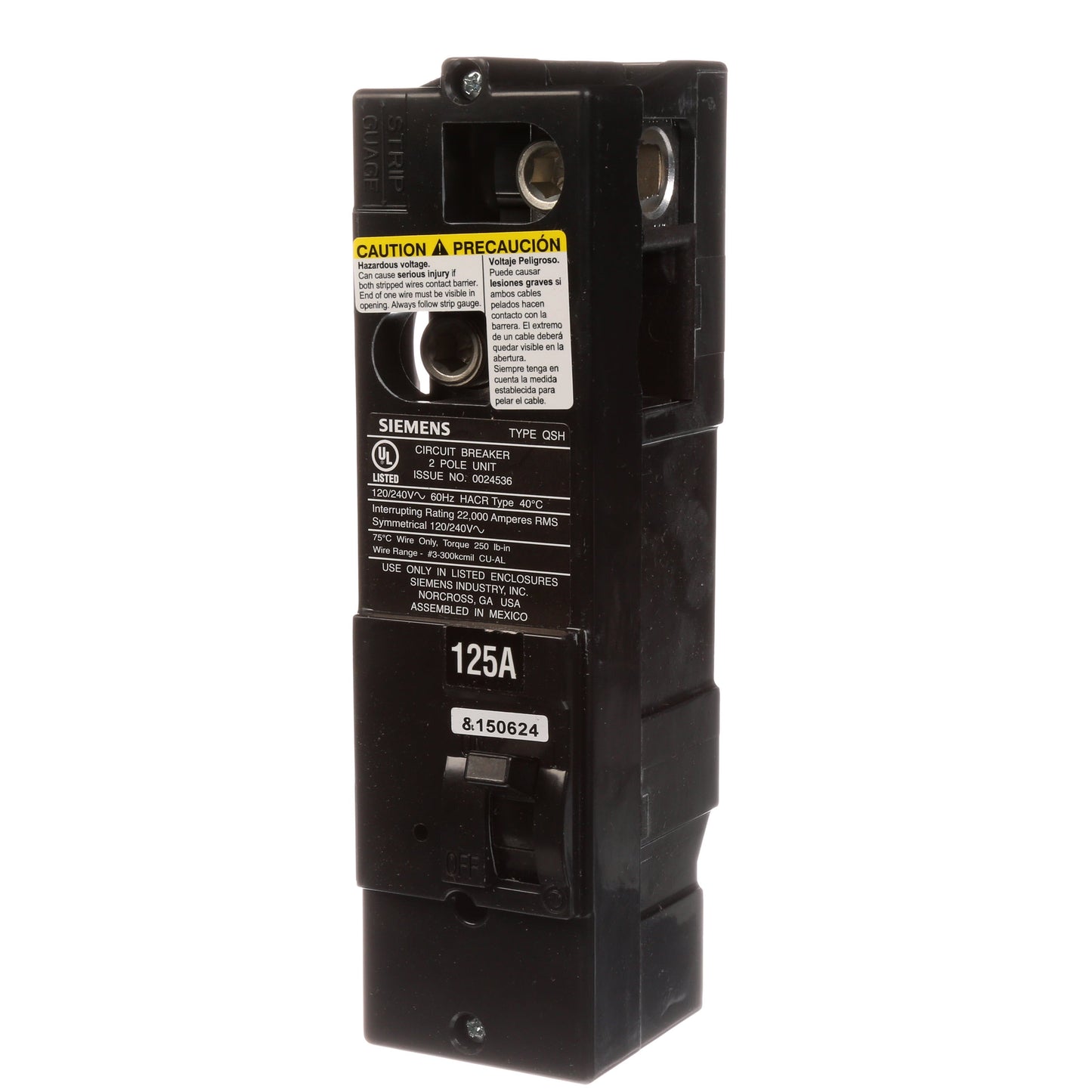 Siemens QS2125H Circuit Breaker | 240V 125A 2P 22kA@240V Plug-In Power Mod